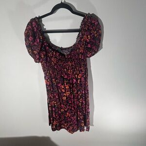 Wild Fable XL Floral Puff Sleeve Mini Dress Pink & Orange on Black Cottagecore